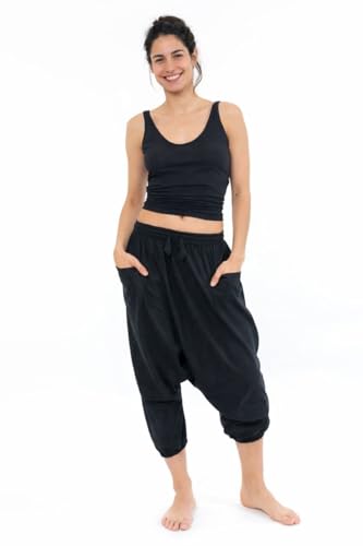 FANTAZIA Pantacourt Sarouel Bermuda Noir Casual - Taille S au XXXL Noir