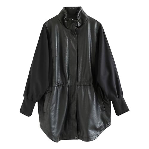 Manteau mi-long en similicuir pour femme ample contre le vent frais