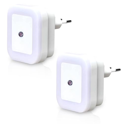 Image of GLUN Plug-in LED Night Light, Pack of 2 White Smooth Night Light with Smart Light Sensor, 0.5W Nightlight for Kids or Adults' Rooms