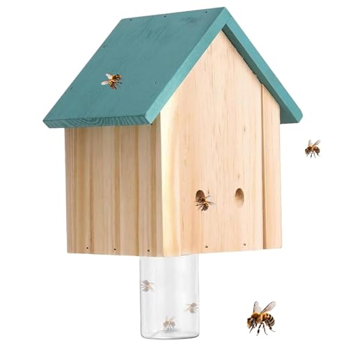 Pièges à abeilles charpentières pour l'extérieur avec bocal en verre, pièges à guêpes suspendus à l'extérieur, piège à abeilles charpentier réutilisable, piège à abeilles en bois réutilisable, piège à