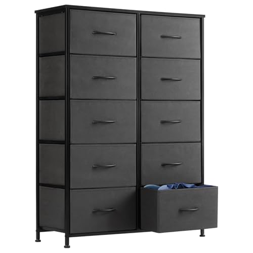 DUMOS Dresser for Bedroom, 10 Storage Drawers, Wide Fabric Closet