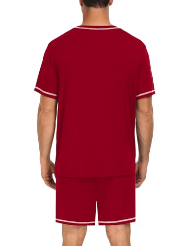 Image of SWOMOG Mens Pajamas Set Summer Sleepwear Short Sleeve Pjs Set Soft 2 Piece Lounge Set Comfy Loungewear with Pockets