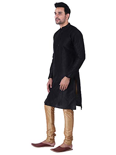 Image of HUZUR Men's Silk Solid Straight Long Kurta Pyjama Set| Ethnic Wear