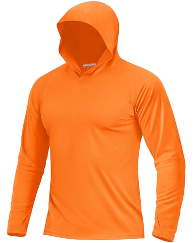 Boladeci Sun Hoodie Mens Fishing Hoodies SPF Shirts Swim Shirt UV Protection Clothing Long Sleeve Summer Rash Guard UV Shirts Orange L
