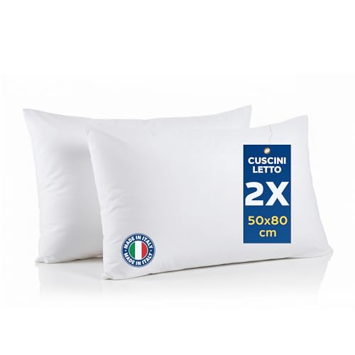 Caleffi - Cuscini Letto per Dormire - Cuscino Letto da 2 Pezzi - Guanciale Comodo e Traspirante - Cuscino per Dormire Made in Italy - Coppia Cuscini Letto 50x80 cm