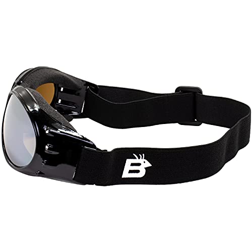 Birdz Eagle Padded Motorcycle Airsoft Goggles Gloss Black Frames With Anti-Fog Driving Mirror Lenses #TOP2