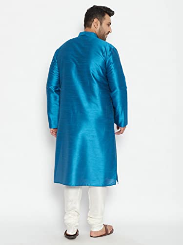 Image of Vastramay Plus Men's White Silk Blend Kurta Pyjama Set VPLUSMKWH001nPBL 44 | Independence Day