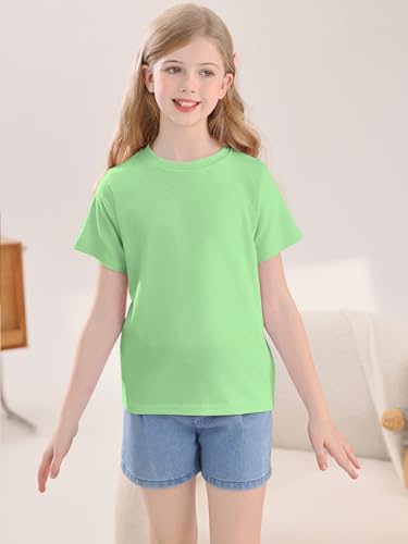 Image of Girls Summer Short Sleeve T Shirts Kids Basic Tees Crewneck Tops 5-14 Years