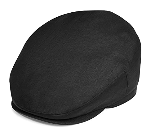 Newsboy Cap for Men, Flat Cap, Ivy Hat, Mens Caps, Gatsby Hat 100% Linen Newsboy (Black, Small)