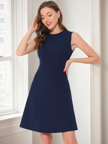 Image of Allegra K Women's Work Dress Round Neck Solid Color Sleeveless A-Line Business Casual Office Dresses