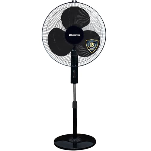 Image of Blueberry's High-Speed Oscillating Pedestal Fan, 3-Adjustable Fan Speeds, Rust Resistant Body, Adjustable Length, RPM 2200, 400-mm Sweep Length (Black)