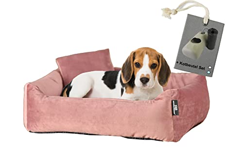 Hundebett Kuschelsofa Hund Weich + Hundekotbeutelset (M, Rosé)