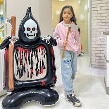 Image of AMFIN (Pack of 1) Self-Standing Foil Balloon 50 Inch Halloween Ghost Grim Reaper Balloon Hollow - Giant Halloween Inflatable Decoration with Scythe - Black