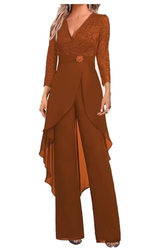 2 Pieces Mother of The Bride Pant Suits for Wedding Long Lace Chiffon Women Formal Outfits CD056