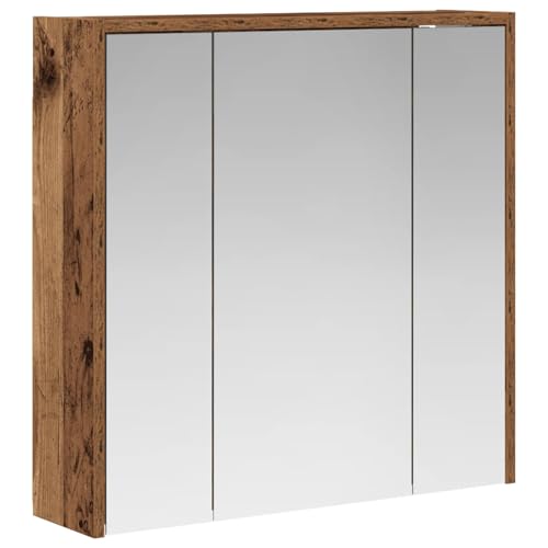 WRJENFSC Armoire de salle de bain avec miroir aspect bois vieilli - Armoire suspendue avec étagères réglables - Armoire murale moderne en bois - 63,5 x 16 x...