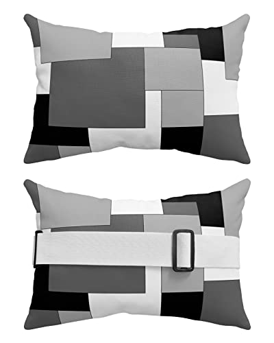 Homechoid Chaise Lounge Head Pillow Headrest Pillow Covers, Black Grey Lumbar Pillow Case Outdoor Waterproof Throw Pillow for Pool Patio Beach 4 Pack-11x16 Middle Century Irregular Geo Abstract Art