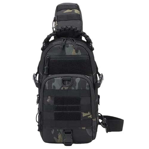 Genérico Army Inspired Sling Bag, impermeable Chest Pack Men, Hiking and Travel Bag, Breathable Back Design, Easy Access Zipper Pockets, 10L Capacity, ideal para ciclismo, y camping, Negro , Se