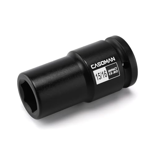 Image of CASOMAN 3 /4 inch Drive Deep 6 PT Impact Socket-15 /16 inch, CR-MO, 3 /4-inch Drive 6 Point Axle Nut Socket for Easy Removal of Axle Shaft Nuts (15 /16 inch)