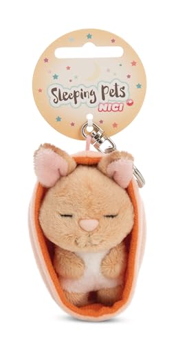 NICI 61604 Porte-clés, Motif Lapin, Inscription « Sleeping Pets », 8 cm, Dans Un Panier, Marron, Compagnon Fidèle Pour Sac À Dos Ou Pour Sac, Pour Petits...