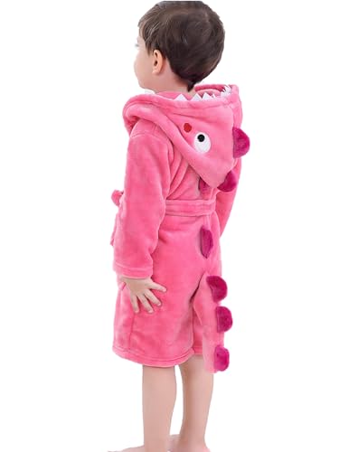 lontakids Kids Dinosaur Robe, Toddler Girls Boys Plush Bathrobes, Hooded Housecoat, 2-8 Years