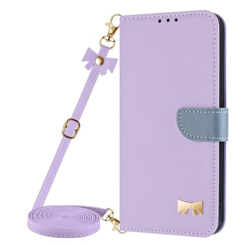 Cover per Huawei Mate 70 con Cordino,ustodia con Laccio Collana Tracolla Collo Liquido Case,Custodia in PU Pelle Portafoglio Flip Schede con Slot per Carte,Violetta