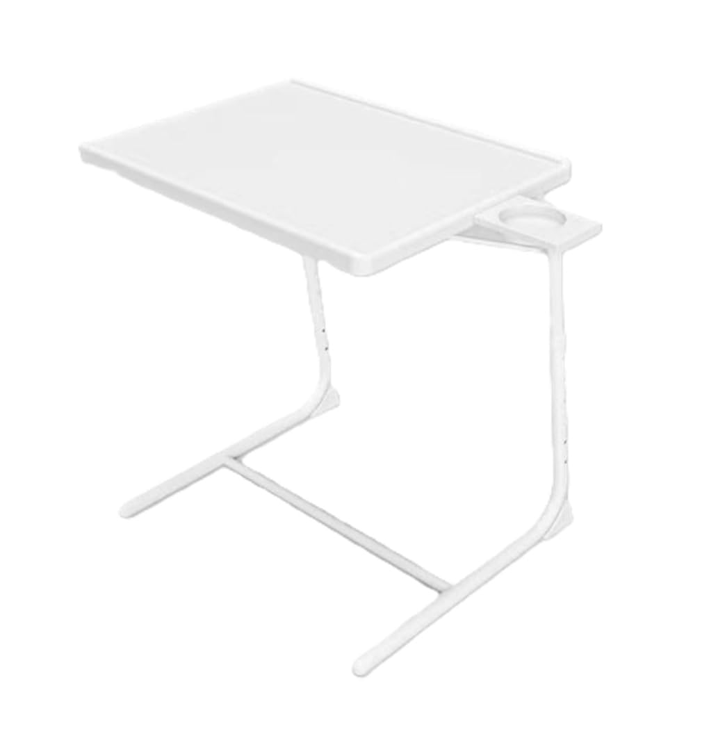 HOMION Portable Table Adjustable Folding, Lounge, Bedroom Furniture, Living, Tv, Multi Function Office Picnic Garden Laptop Stand Care Home Office Camper Van Caravan Camping (White With Cup Holder)