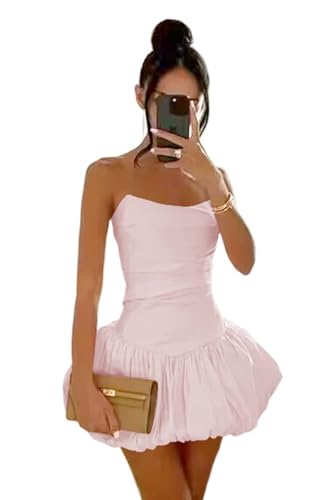 Strapless Bubble Cocktail Dresses for Teens 2024 Satin Mini Prom Dress Tight Corest Club Party Gowns XOD0376