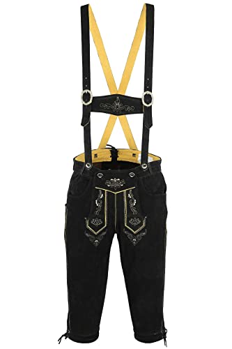 knie lengte Lederhosen/broek/broek gemaakt van Suede Leather met Suspenders, Maat:56 - Afbeelding 4