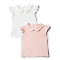 Amazon Essentials x Sofia Grainge Baby Mädchen Kurzärmelige Bluse, 2er-Pack, Hellrosa/Weiß, 24 Monate