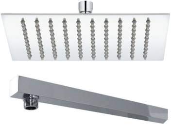 SSSE Ultra Thin Square Chrome Finish Stainless Steel Shower Head/High Pressure Rainfall Overhead Shower with Shower Arm - (300mm, 12