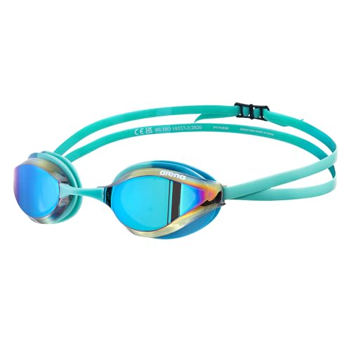 Image of ARENA Unisex Python Racing Swim Goggles for Men and Women Anti-Fog No Leak Max Comfort Dual Strap, Mirror /Non-Mirror Lens
