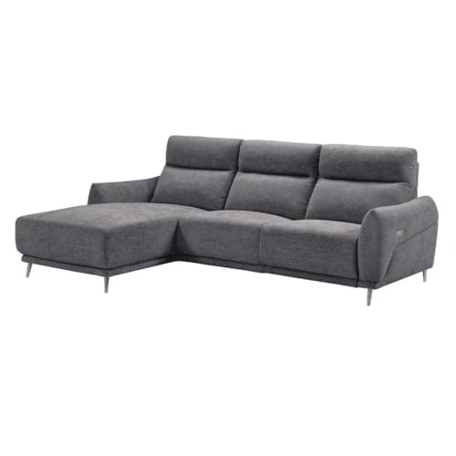 AltoBuy Canapé 3 Places Relax électrique avec méridienne Gauche Tissu Polyester chiné Bleu-Gris...