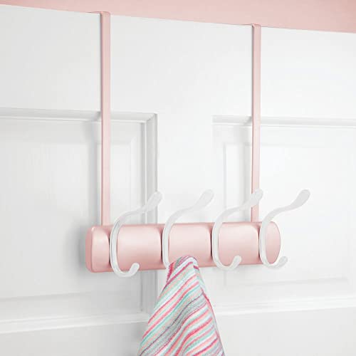 Mdesign Steel Over Door Closet Organizer Hanger Rack With 8 Hooks For Bedroom, Bathroom, Office, Guest Room, Laundry - Holds Clothes, Hats, Towels, Robes, Bags - Vista Collection - Light Pink/White #TOP1