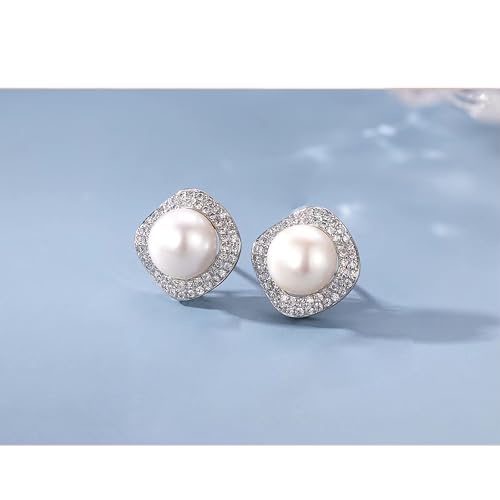 Boucles d'oreilles perles argent 925 de 9mm et oxydes de zirconium scintillants