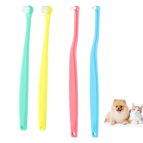 Image of 4pcs Dog & Cat Toothbrush, Round & Pointed Soft Bristle Pets Toothbrush Micro Head Kitten Teeth Cleaning Brush Dental Care for Puppy Kitty Reduce Plaque Tartar Formation & Bad Breath (Color 2)