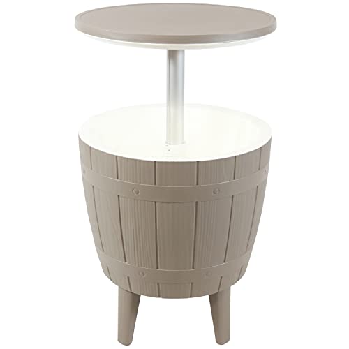 Sunnydaze 10-Gallon Patio Bar Cooler Table With Height-Adjustable Tabletop - Wood-Look Plastic Design - Driftwood #TOP6