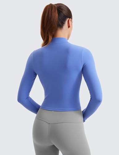 Image of CRZ YOGA Butterluxe Cropped Athletic Jackets | Extremely Soft, Slim Fit, Full Zip, Mockneck, Thumb Holes, for Women