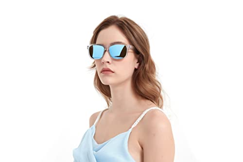 Image of 2 Pack Polarized Sunglasses for Women and Men, Fishing Driving Sun Glasses UV Glare Protection RFS8201 (Clear Frame Black Lens + Clear Frame Mirrored Blue Lens)