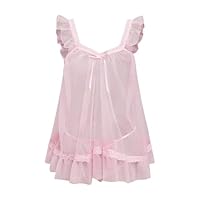 OYOANGLE Women's Lingerie Set 2 Piece Mesh Lace Sheer Chemise and G String Babydoll Nightwear Pink X-Small