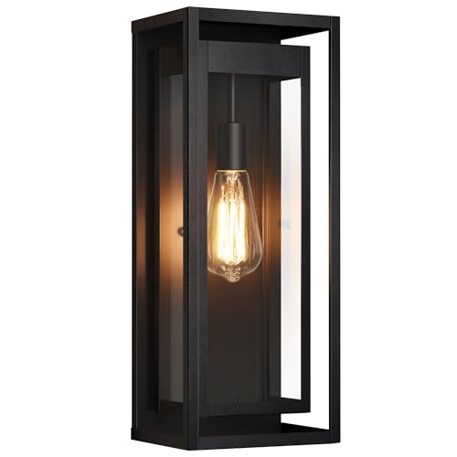 Image of 19 Inch Outdoor Wall Light Fixtures, Outside Porch Lights- Black | Large Size, Anti-Rust, Waterproof, Tempered Glass, Easy Installation, Exterior Wall Sconces for House Entryway Garage