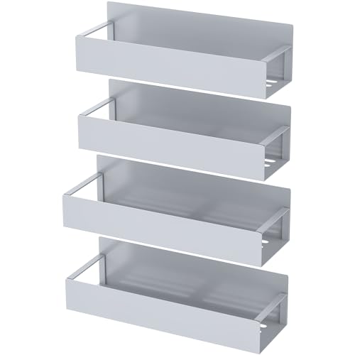 Image of HuggieGems 4 Pack Magnetic Spice Storage Rack Organizer for Refrigerator and Oven, Gray Fridge Organizers and Storage | Magnetic Shelves Heavy Duty for Fridge in Kitchen, Seasoning Storage Organizer, For Oven Washer and Dryer, For Heavier Items