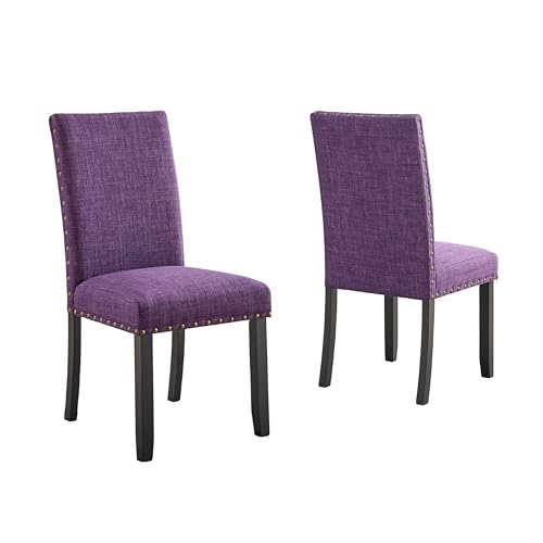 Image of Roundhill Furniture Biony Fabric Dining Chairs with Nailhead Trim, Set of 2, Purple