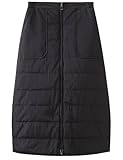 Shiyifa Womens Quilted Puffer Skirt Winter Insulated Down Long Skirt Warm Zip Front Padded Skirt with Pockets(Black-L)