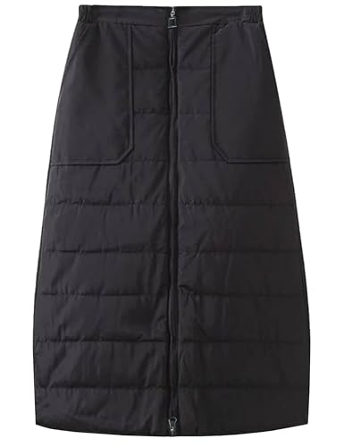 Shiyifa Womens Quilted Puffer Midi Skirt Winter Warm Insulated Skirts Black