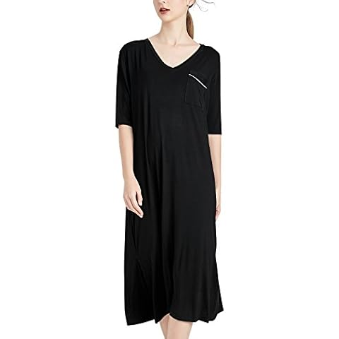 Dolamen Women Nightgowns Nightdress Nightshirt Long, Ladies Soft Floral-Print Knit Pyjamas Nightwear, V Neck Modal Sleeveless Nighties Beach Dress, Plus Size XS-3XL (Large, Black II) Cover