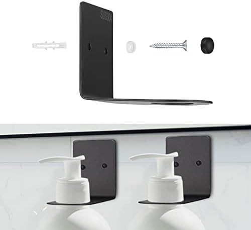 2 Pcs Soap Bottle Dispenser Holders, Wall Mounted Soap Pump Bottles Dispenser Stands, Stainless Steel Shampoo Dispenser Bottles Hanging Shelf Storage Holder Racks for Kitchen Bathroom - Black