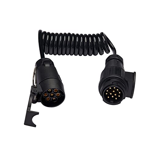 BEIJISTAR 1.6M 13-7 Pin Trailer Extension Cable, with 13 Pin Plug and 7 Pin Socket, 12V Trailer Extension Spring Cable, for Caravan Truck RV