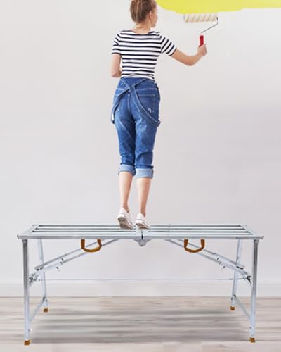 Piattaforma di lavoro regolabile pieghevole per ponteggi per pittori e progetti di cartongesso, set da tavolo in metallo per uso domestico (160 x 40 cm)