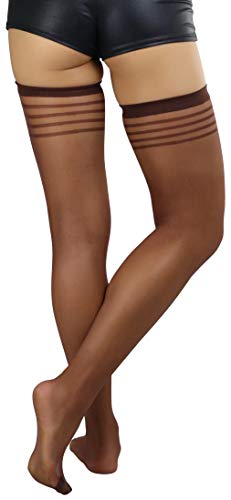 Image of ToBeInStyle Women's Pack of 6 Top Stripe Band Sheer Thigh High Stockings