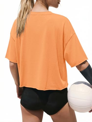 Image of ATHMILE Womens Crop Tops Workout Shirts Gym Oversized Spring Summer Basic Tees Short Sleeve Casual Loose Drop Shoulder 2026
